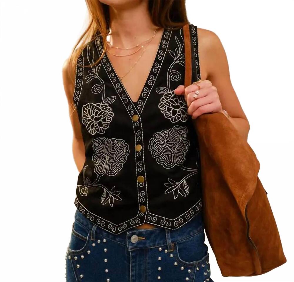NEW BLUE B embroidered suede vest in black